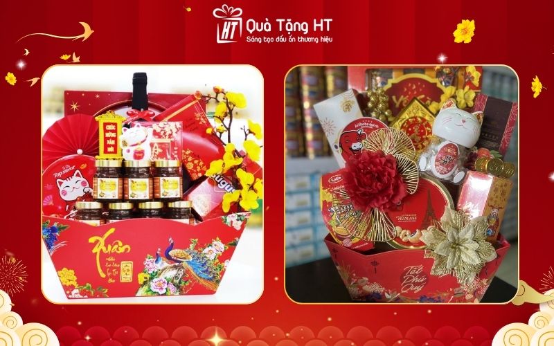 Giỏ quà Tết 500K – Thực phẩm chức năng chăm sóc sức khỏe & rượu vang mini