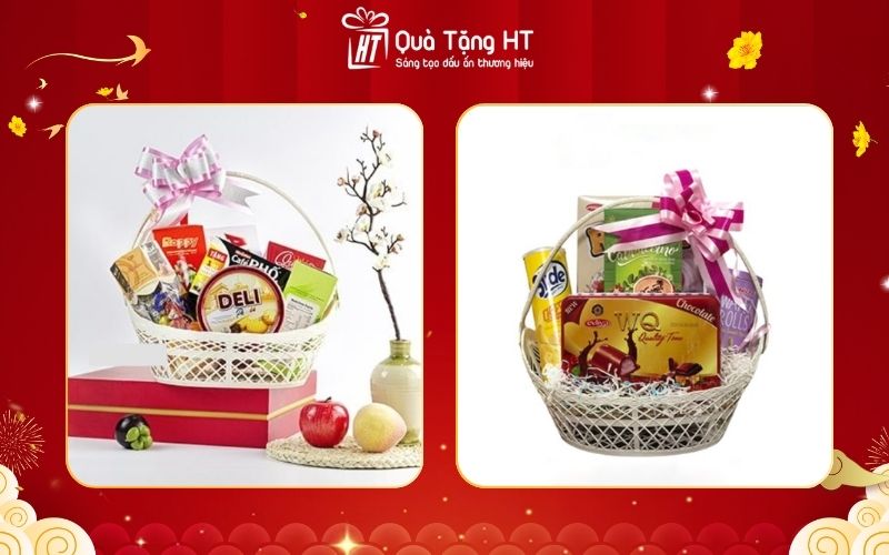 Giỏ quà Tết 100K – Kẹo socola và bánh quy mini