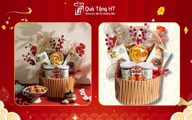 Giỏ quà Tết 200K – Trái cây sấy khô tổng hợp và trà hoa cúc