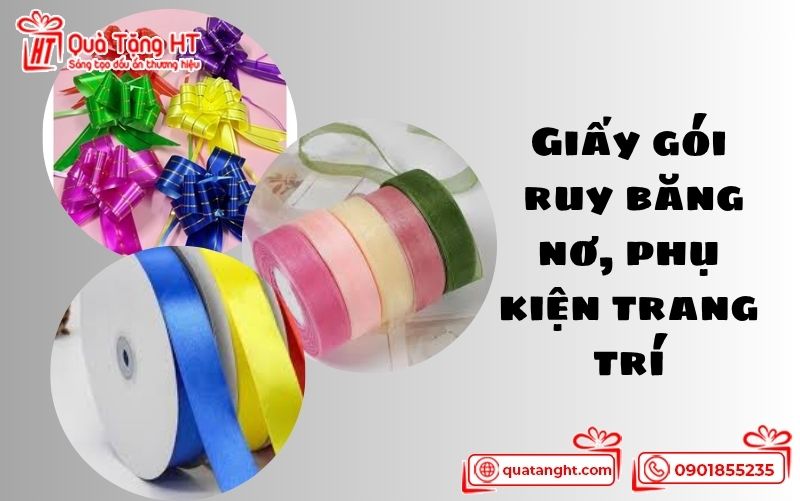 Giấy gói, ruy băng, nơ, phụ kiện trang trí