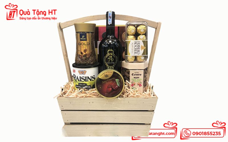 Giỏ quà vàng kết hợp rượu vang nhập khẩu